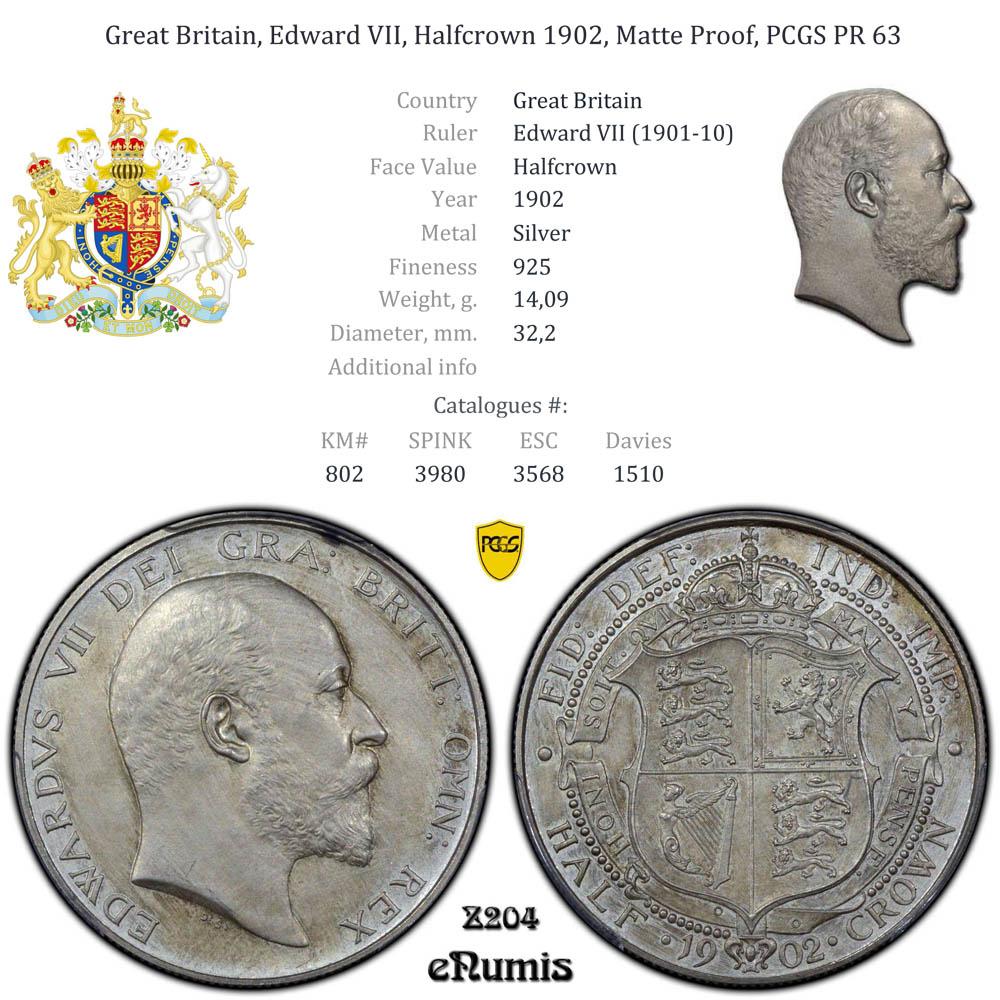 Great Britain, Edward VII, Halfcrown 1902, Matte Proof, PCGS PR 63