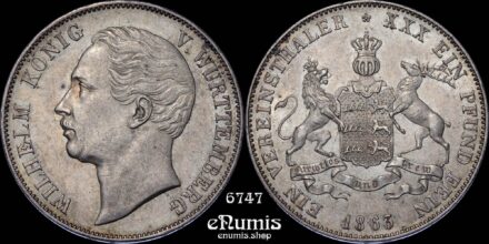Germany, Wurttemberg, Wilhelm I, Taler 1863, aUNC (Museum)