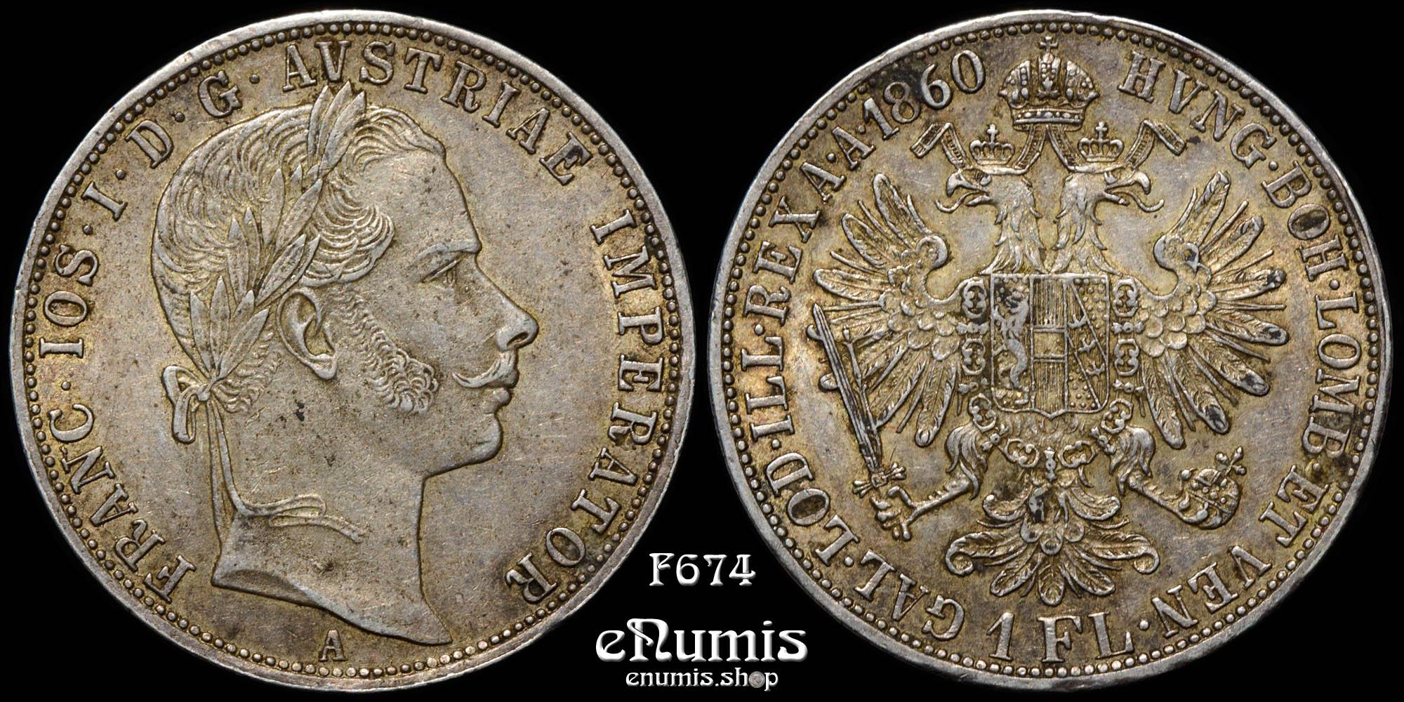 AUSTRIA, Franz Joseph I, 1 Florin Gulden 1860 A, toned, XF+