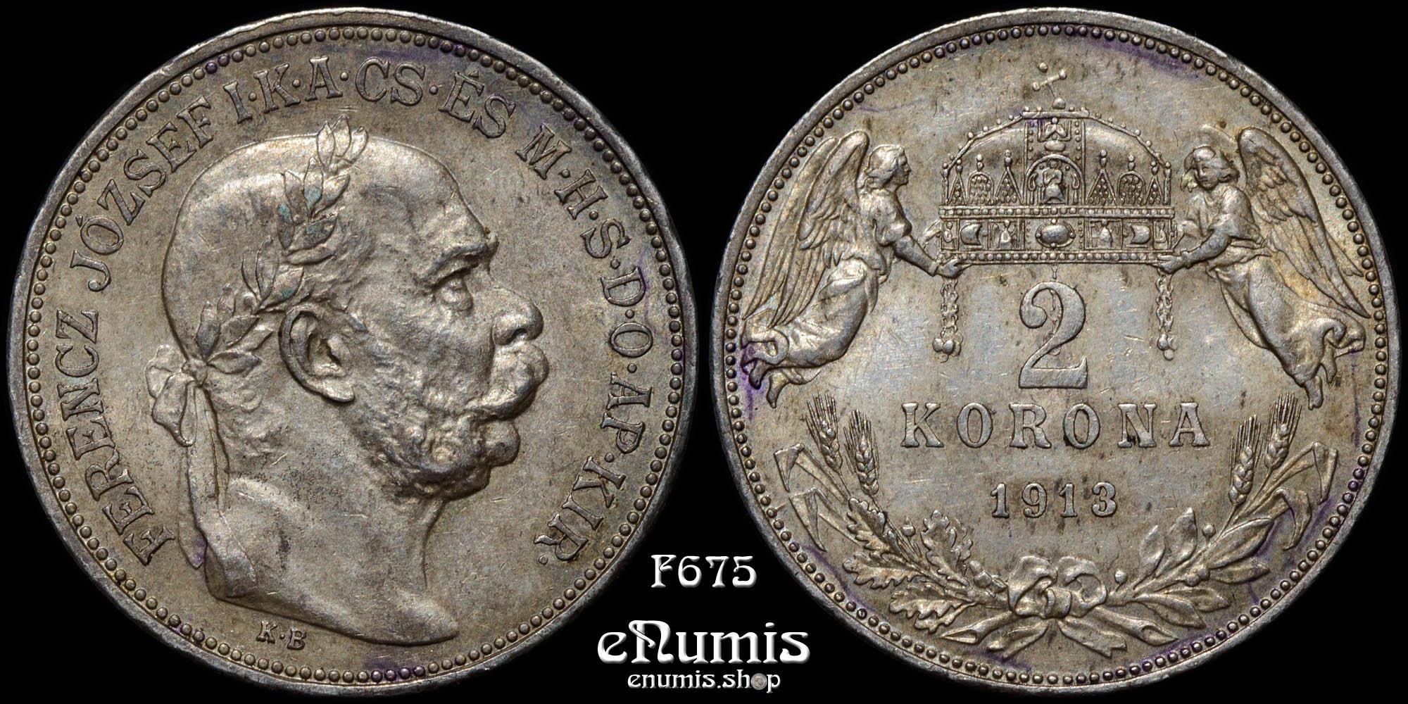 HUNGARY, Franz Joseph I, 2 Korona 1913, aUNC