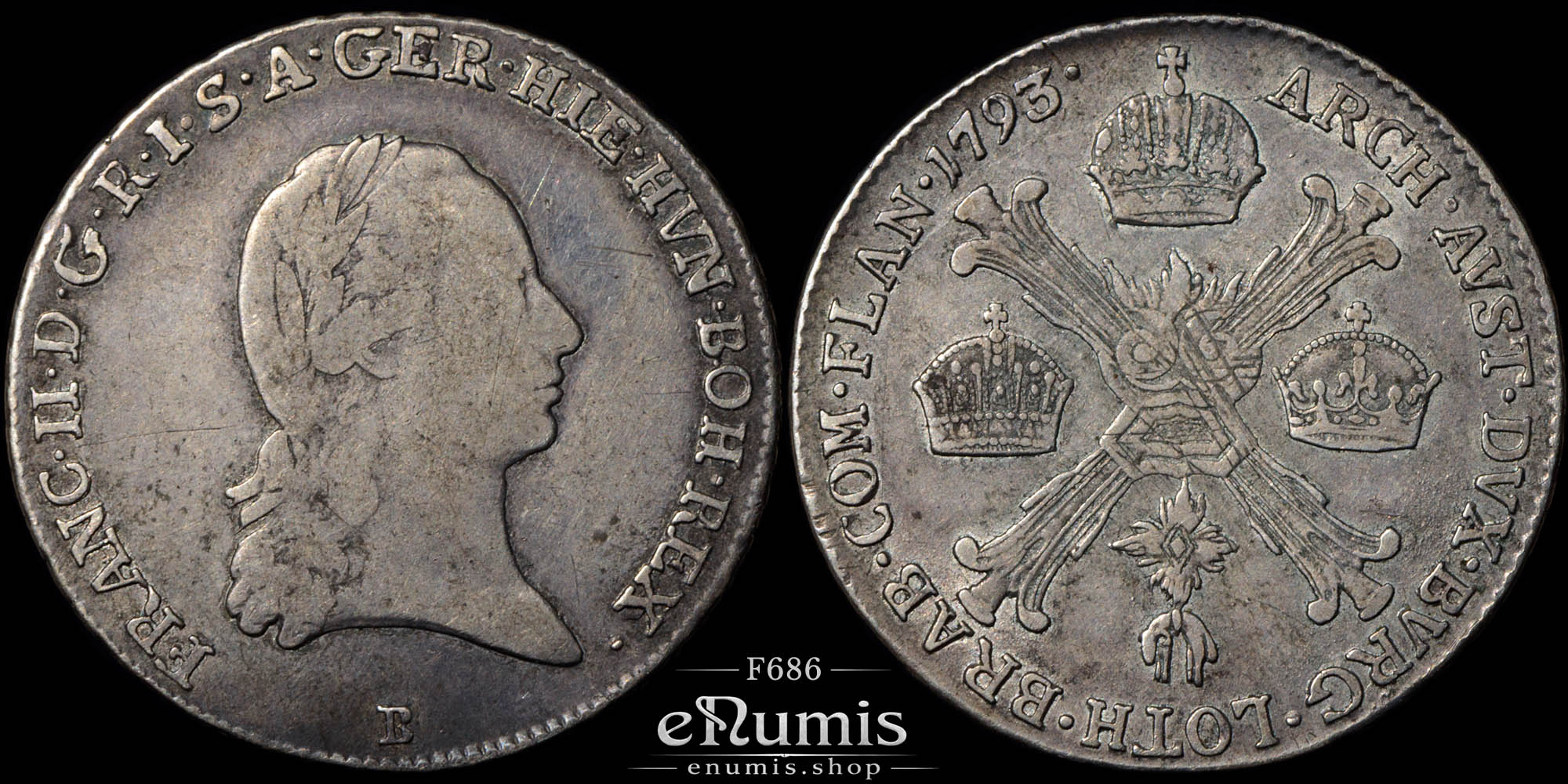 Austria, Franz II, 1/4 Taler 1793 B, Kremnitz, VF/VF-XF