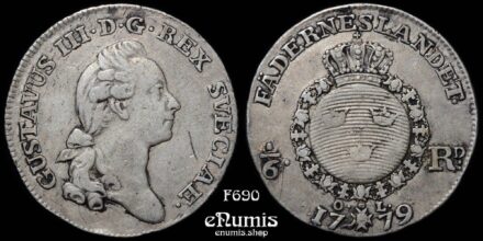 SWEDEN, Gustaf III, 1/6 Riksdaler 1779, VF-XF