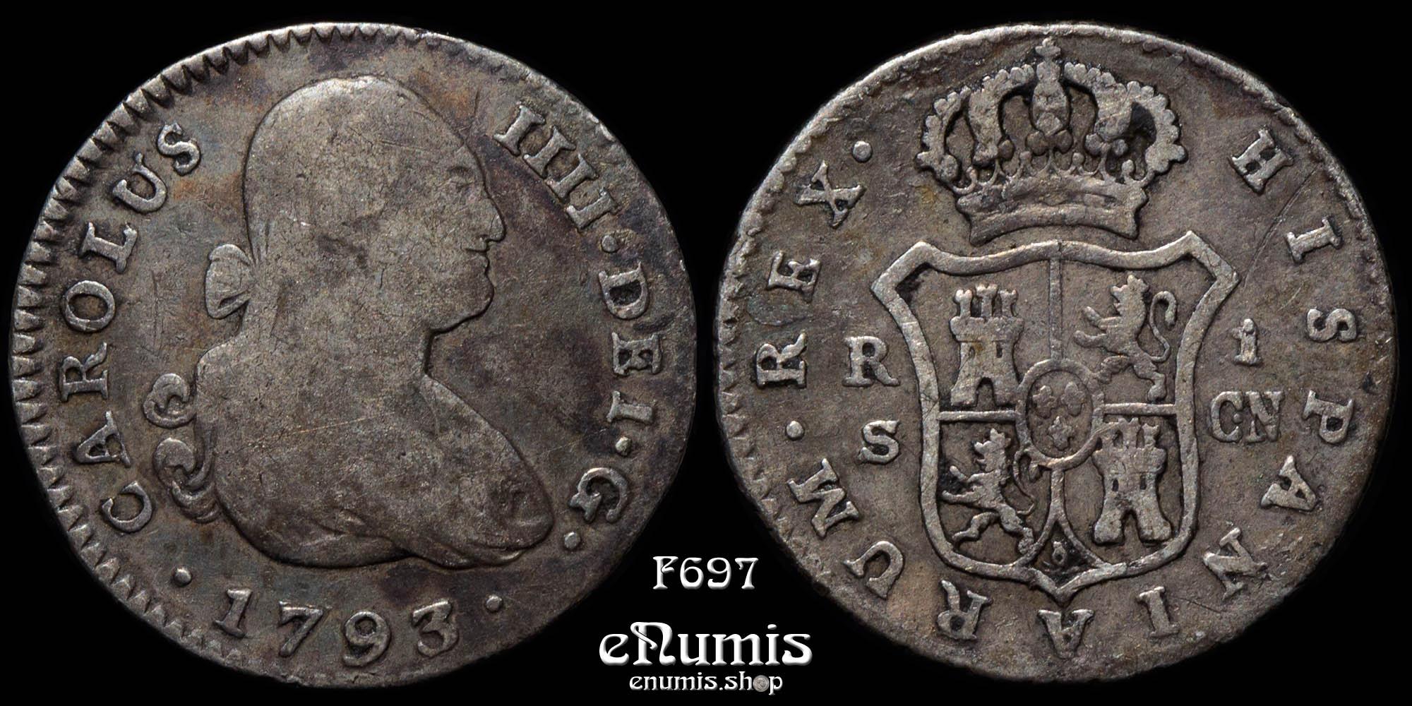 SPAIN, Carlos IV, 1 Real 1793 CN, Sevilla, aVF/VF