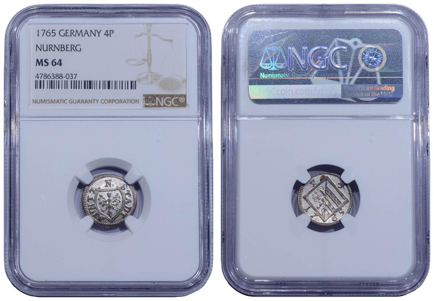 Germany, Nurnberg, Joseph II, 4 Pfennig 1765, NGC MS 64