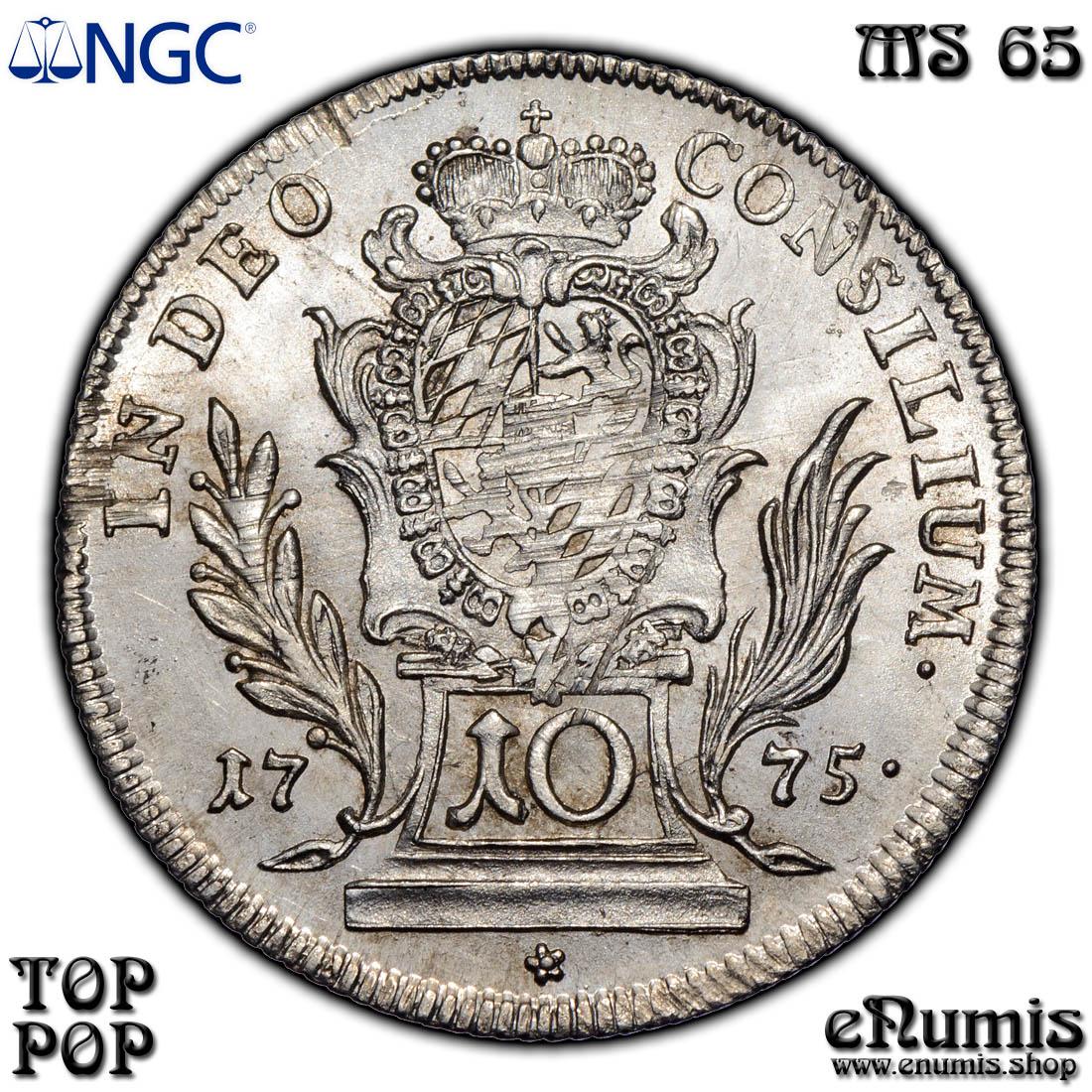 Germany, Bavaria, Maximilian III Joseph, 10 Kreuzer 1775, Top Pop, NGC MS 65