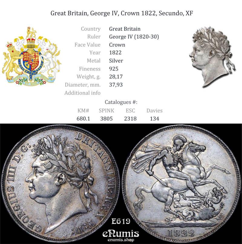 Great Britain, George IV, Crown 1822, Secundo, XF