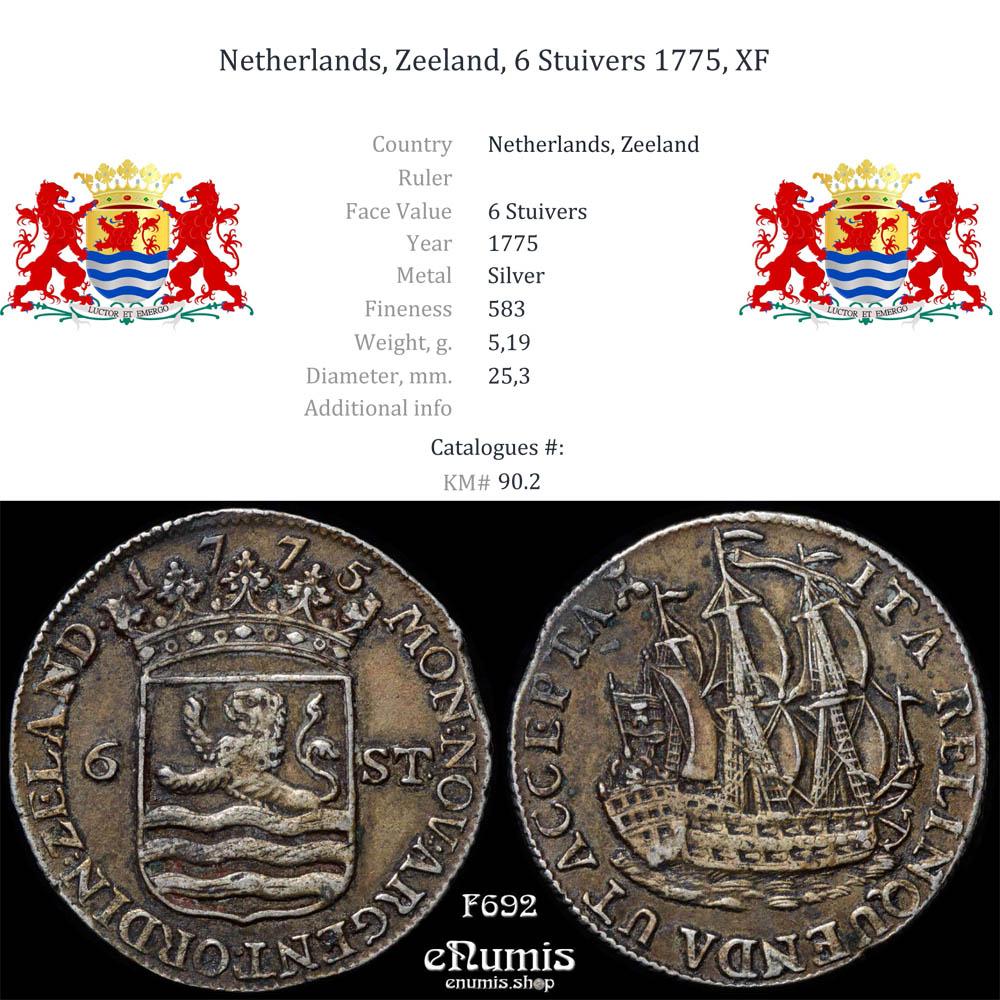 Netherlands, Zeeland, 6 Stuivers 1775, XF Netherlands, Zeeland, 6 Stuivers 1775, XF