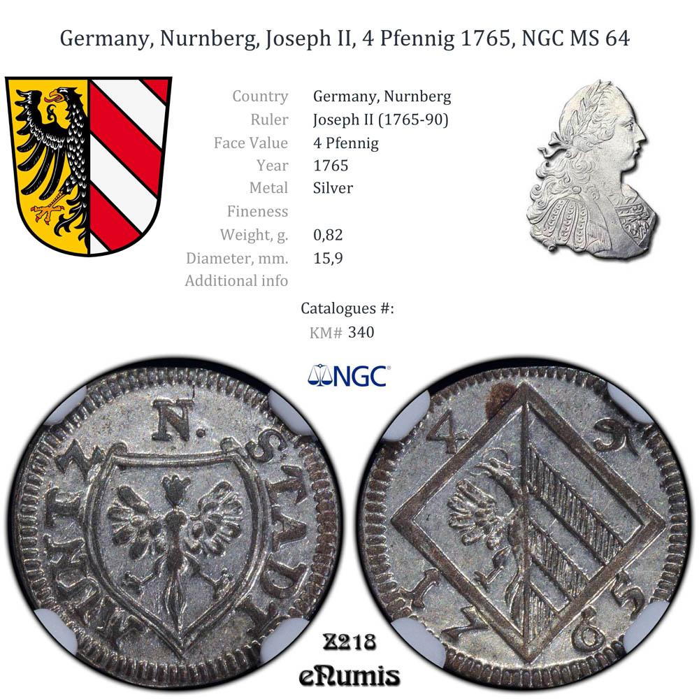 Germany, Nurnberg, Joseph II, 4 Pfennig 1765, NGC MS 64