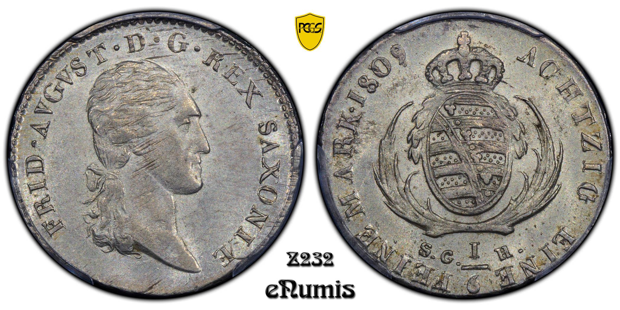 Germany, Saxony, Friedrich August I, 1/6 Taler 1809, PCGS MS 62