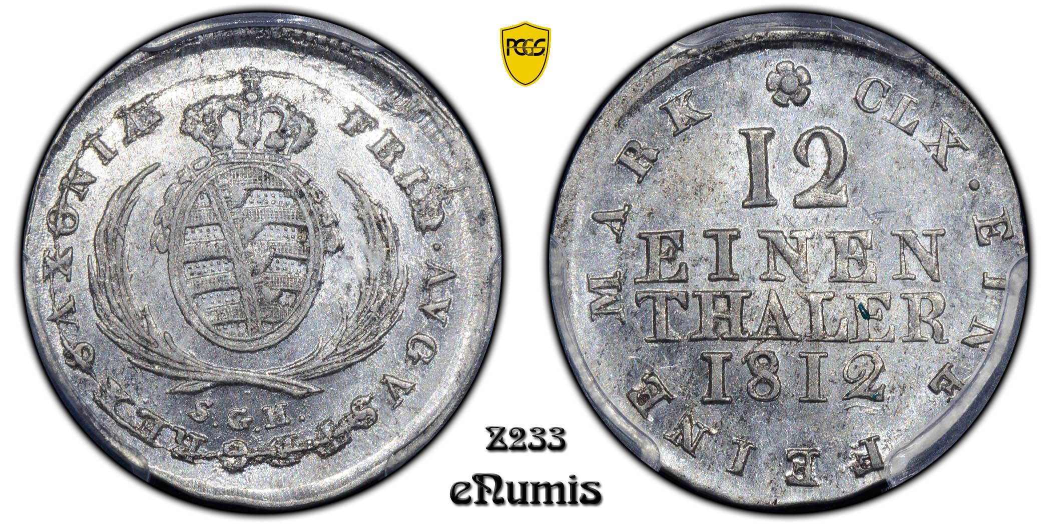 Germany, Saxony, Friedrich August I, 1/12 Taler 1812, PCGS MS 62