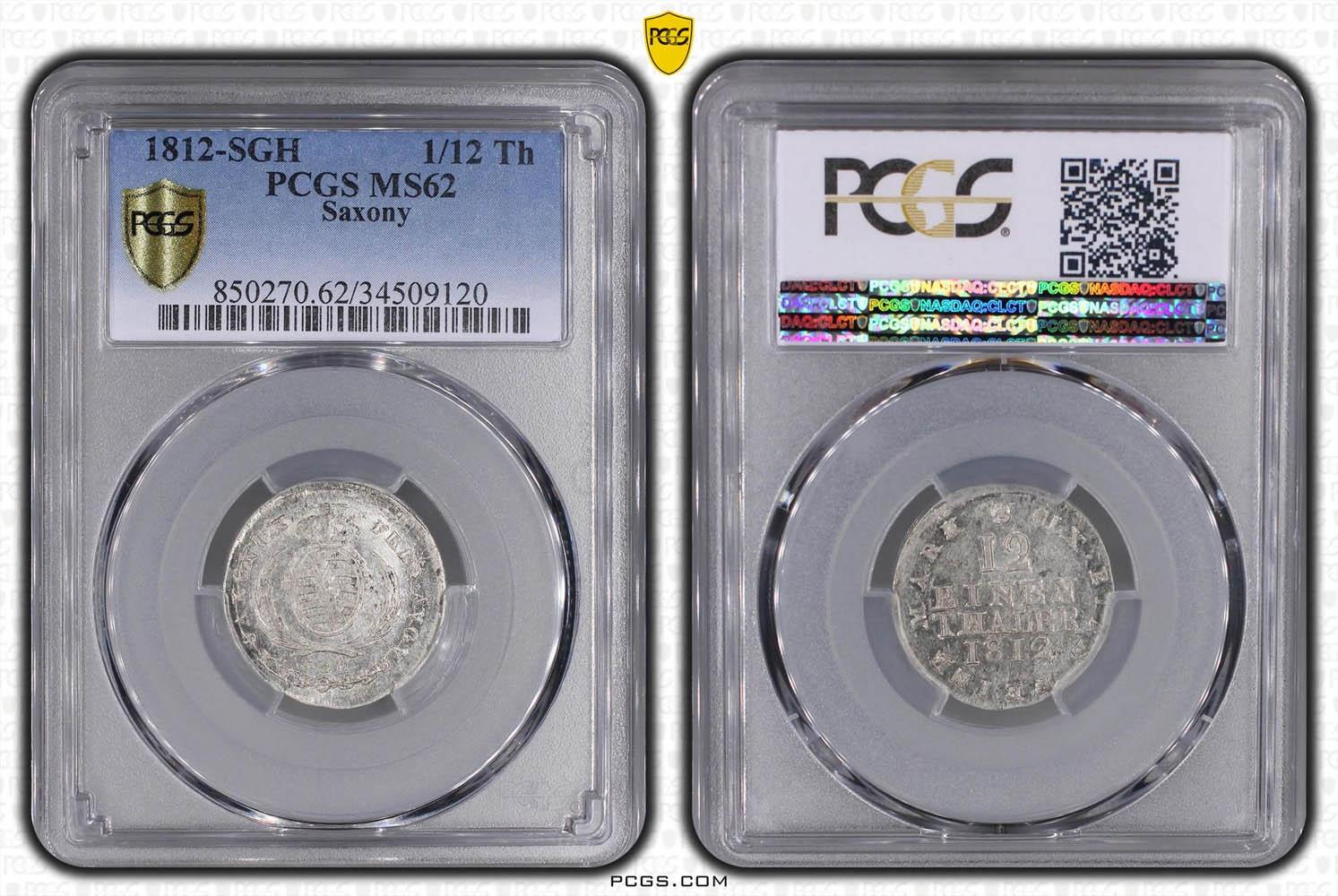 Germany, Saxony, Friedrich August I, 1/12 Taler 1812, PCGS MS 62