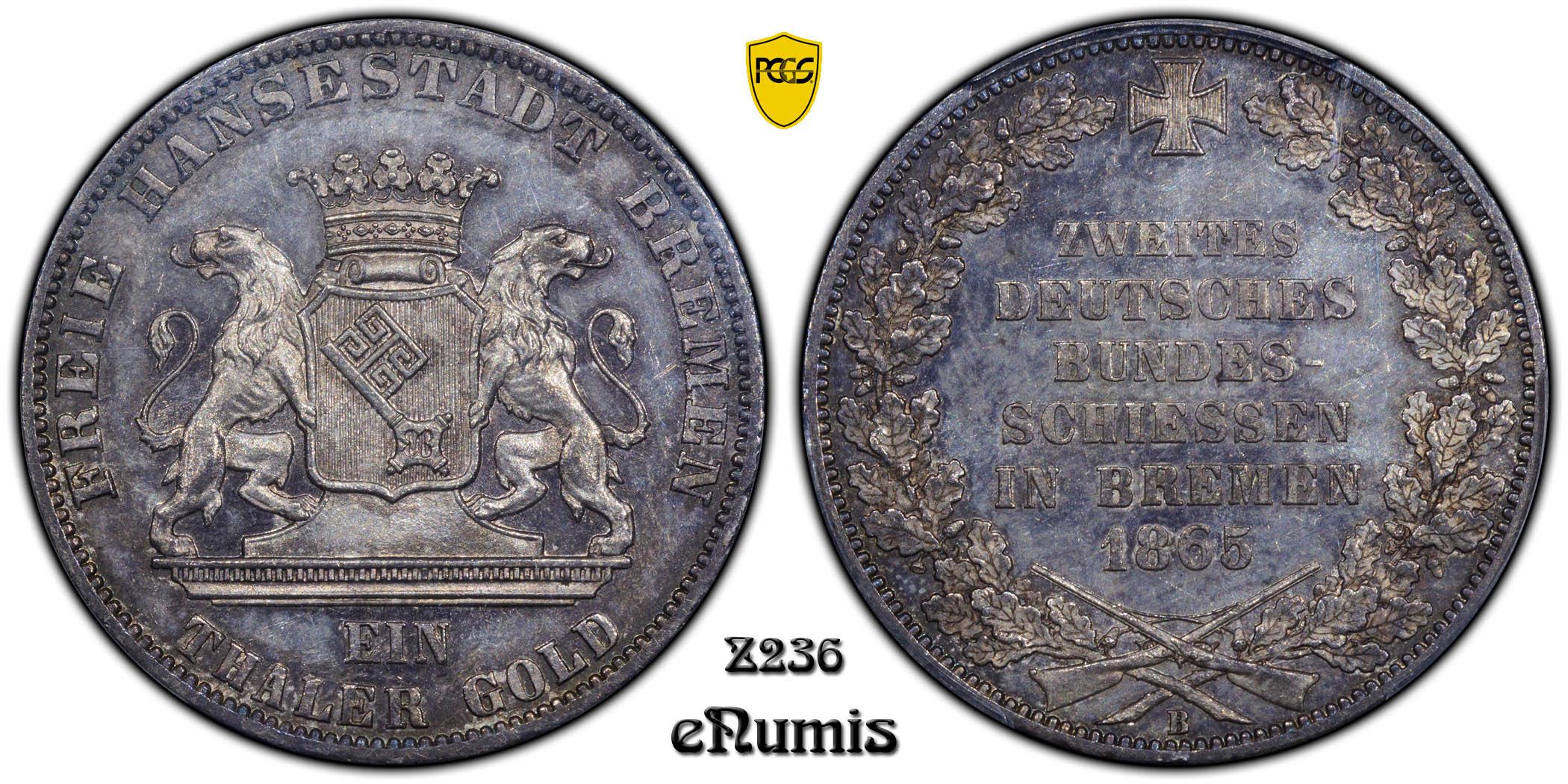 Germany, Bremen, Taler 1865, Shooting Festival, PCGS MS 63