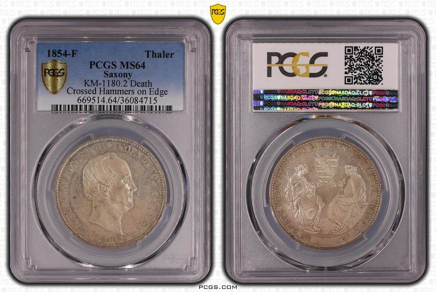 Germany, Saxony, Friedrich August II, Taler 1854, Mining, Rare!, Top Pop, PCGS MS 64
