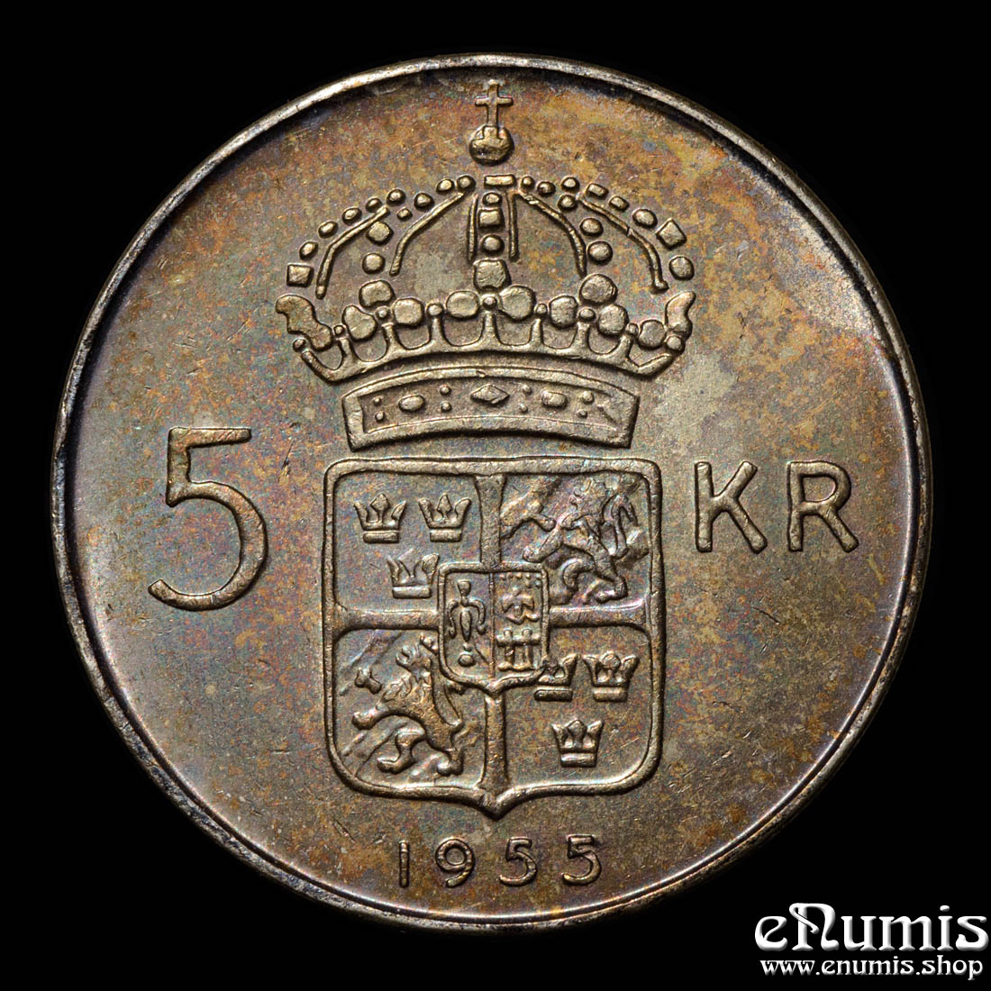 SWEDEN, Gustaf VI Adolf, 5 Kronor 1955, silver, aUNC