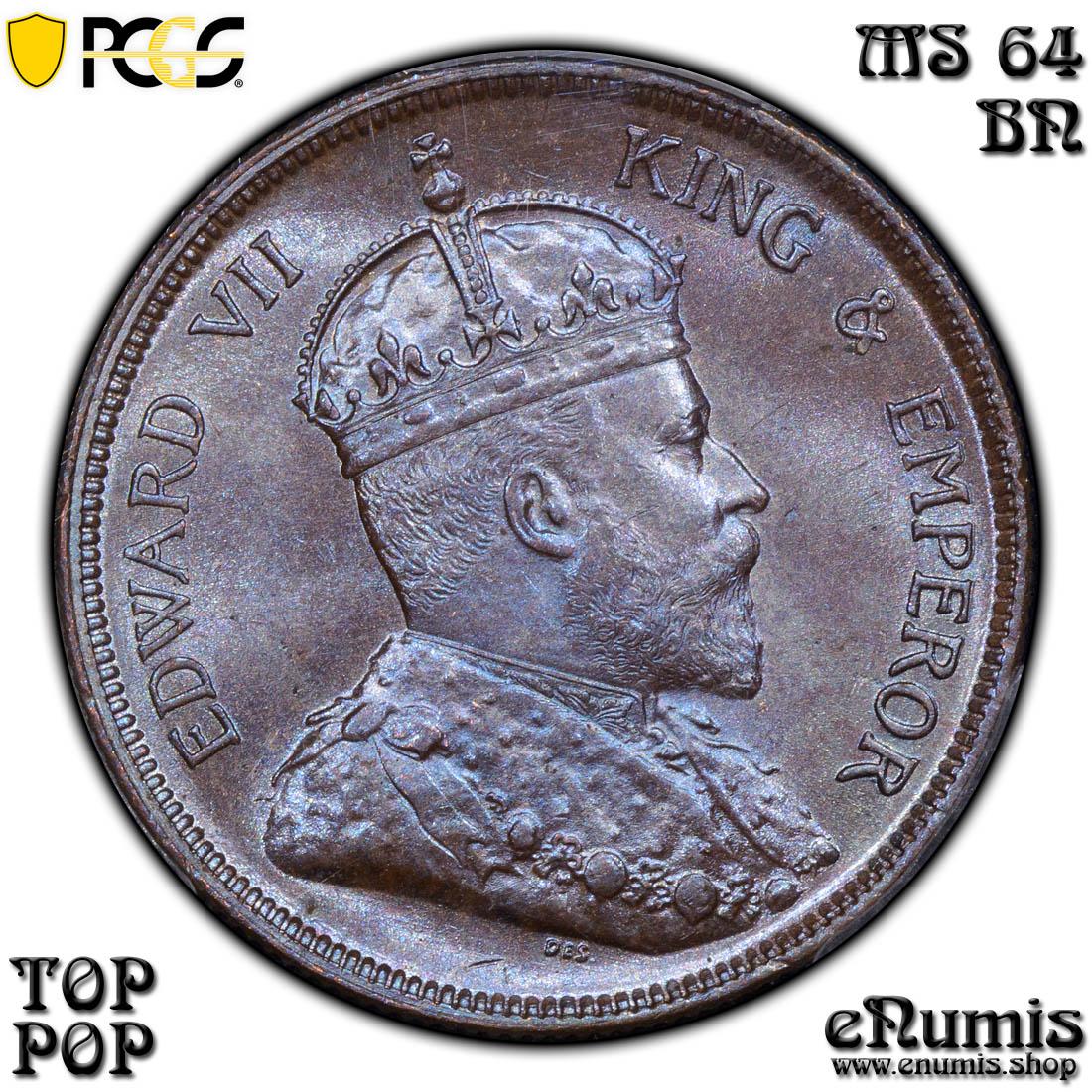 Straits Settlements, Edward VII, 1 Cent 1903, Top Pop, PCGS MS 64 BN