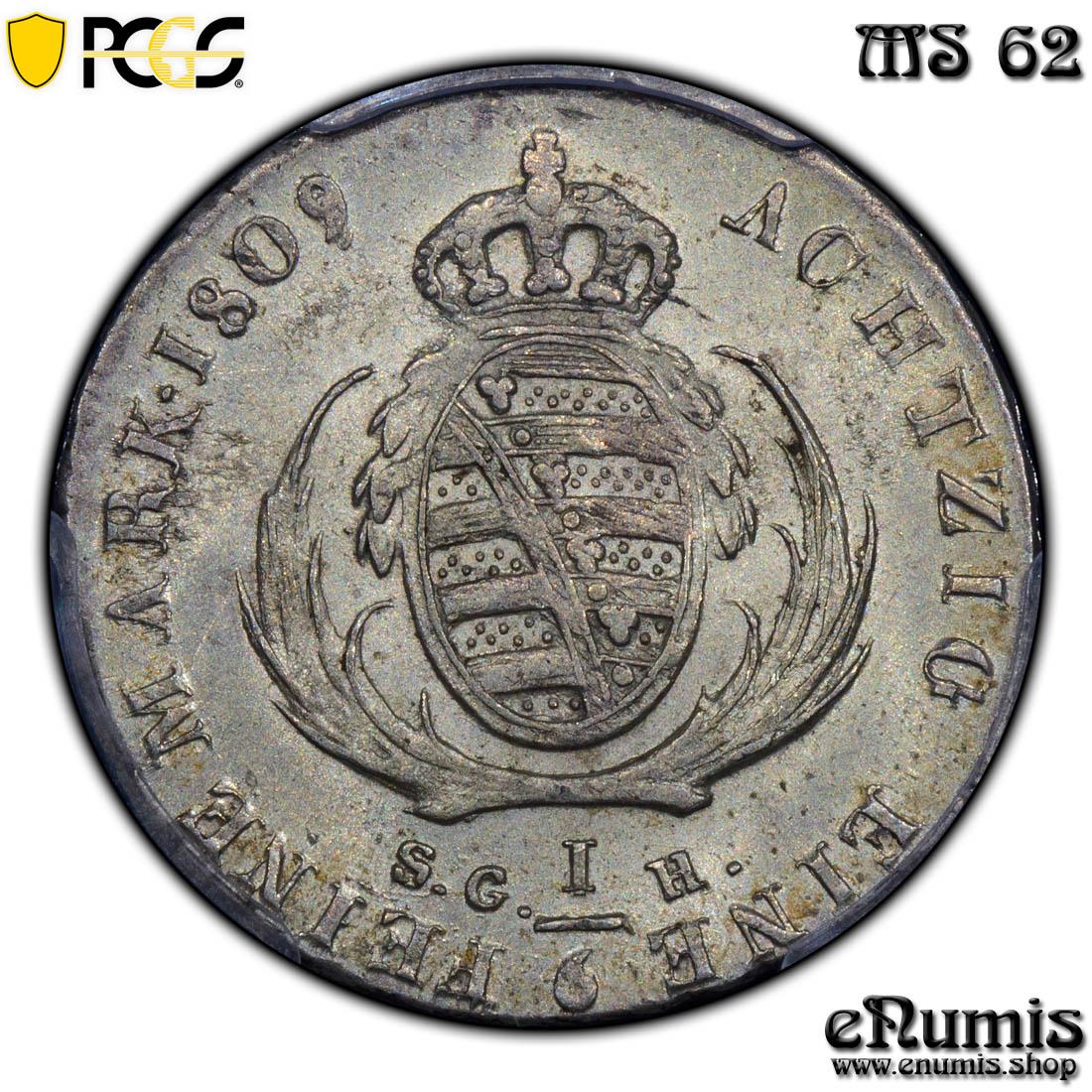 Germany, Saxony, Friedrich August I, 1/6 Taler 1809, PCGS MS 62