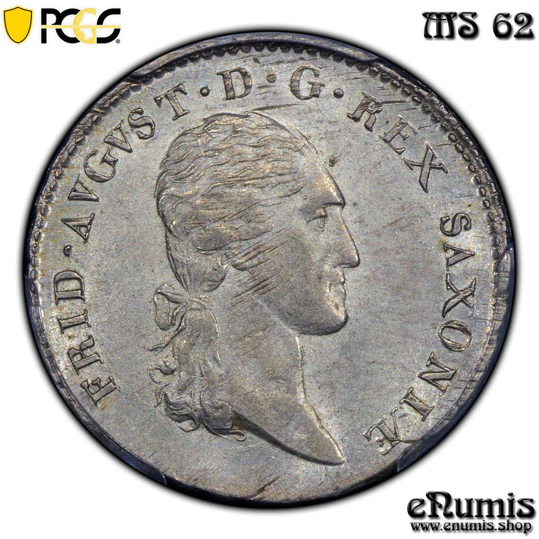 Germany, Saxony, Friedrich August I, 1/6 Taler 1809, PCGS MS 62