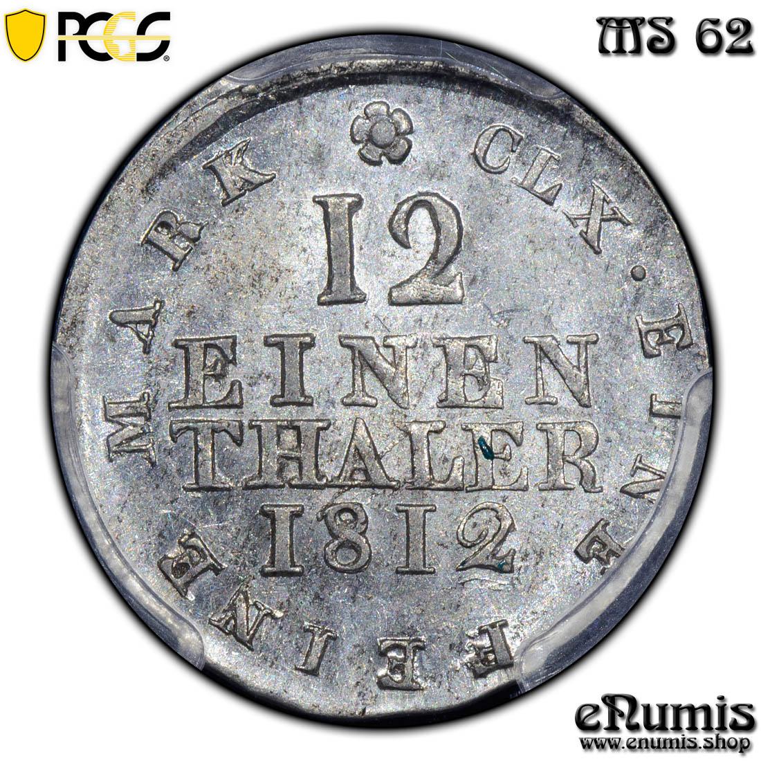 Germany, Saxony, Friedrich August I, 1/12 Taler 1812, PCGS MS 62