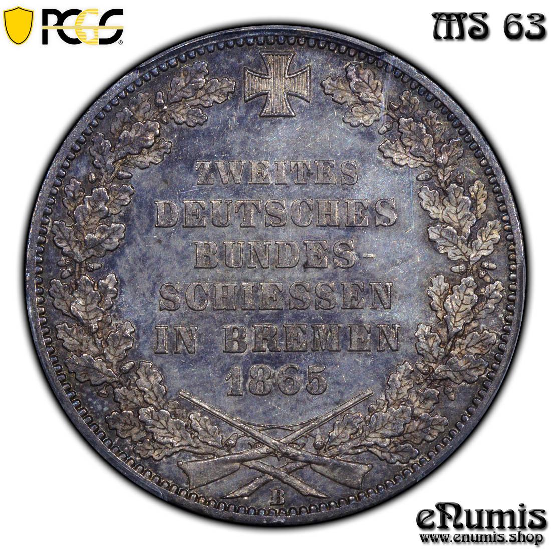 Germany, Bremen, Taler 1865, Shooting Festival, PCGS MS 63