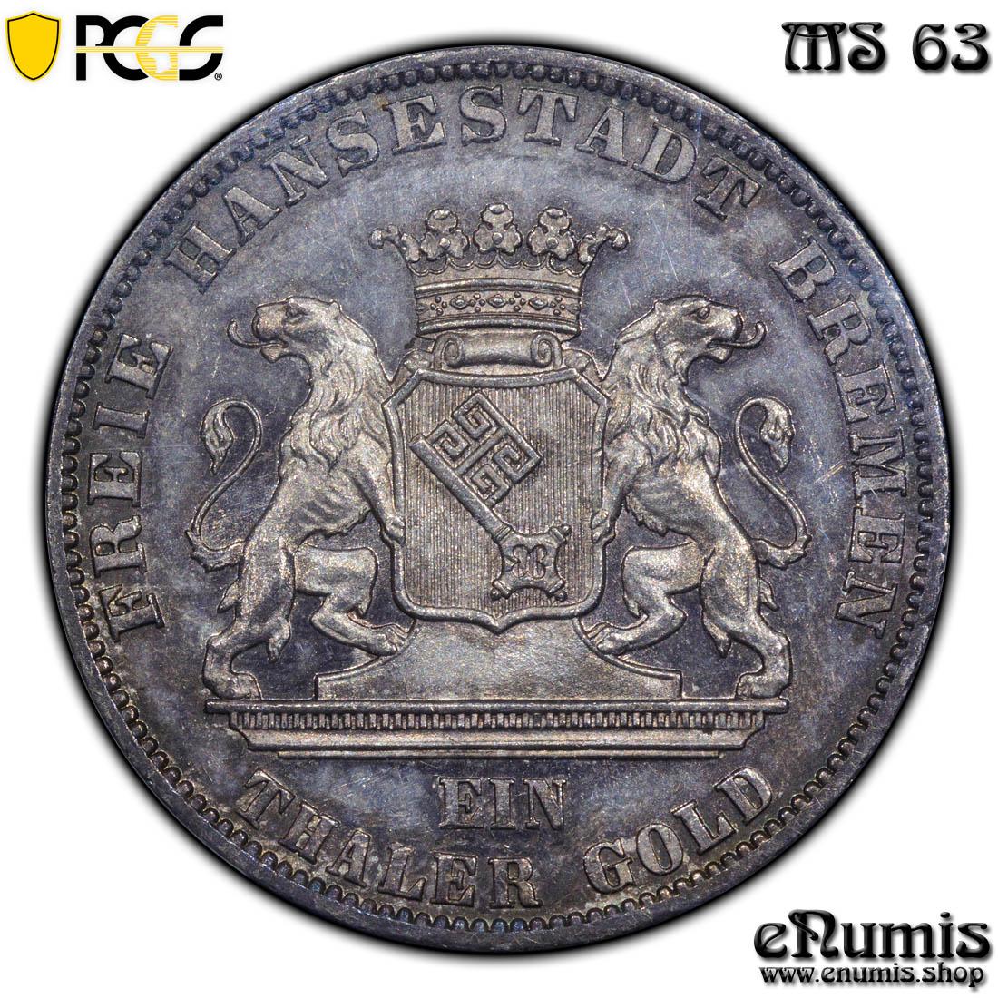 Germany, Bremen, Taler 1865, Shooting Festival, PCGS MS 63
