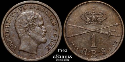 DENMARK, Frederick VII, 1 Rigsbank Skilling 1853, aUNC
