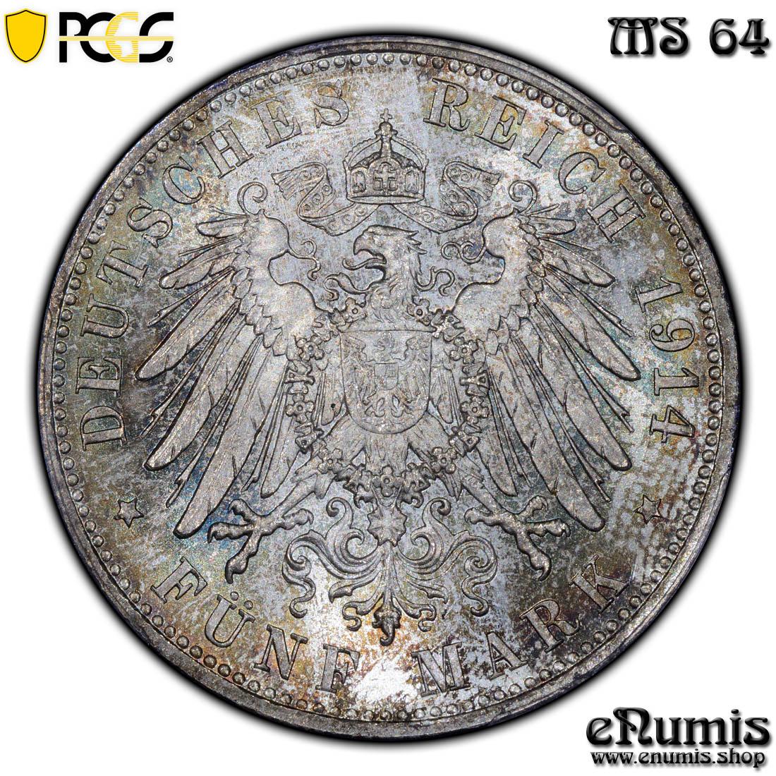 Germany, Bavaria, Ludwig III, 5 Mark 1914, nicely toned, PCGS MS 64