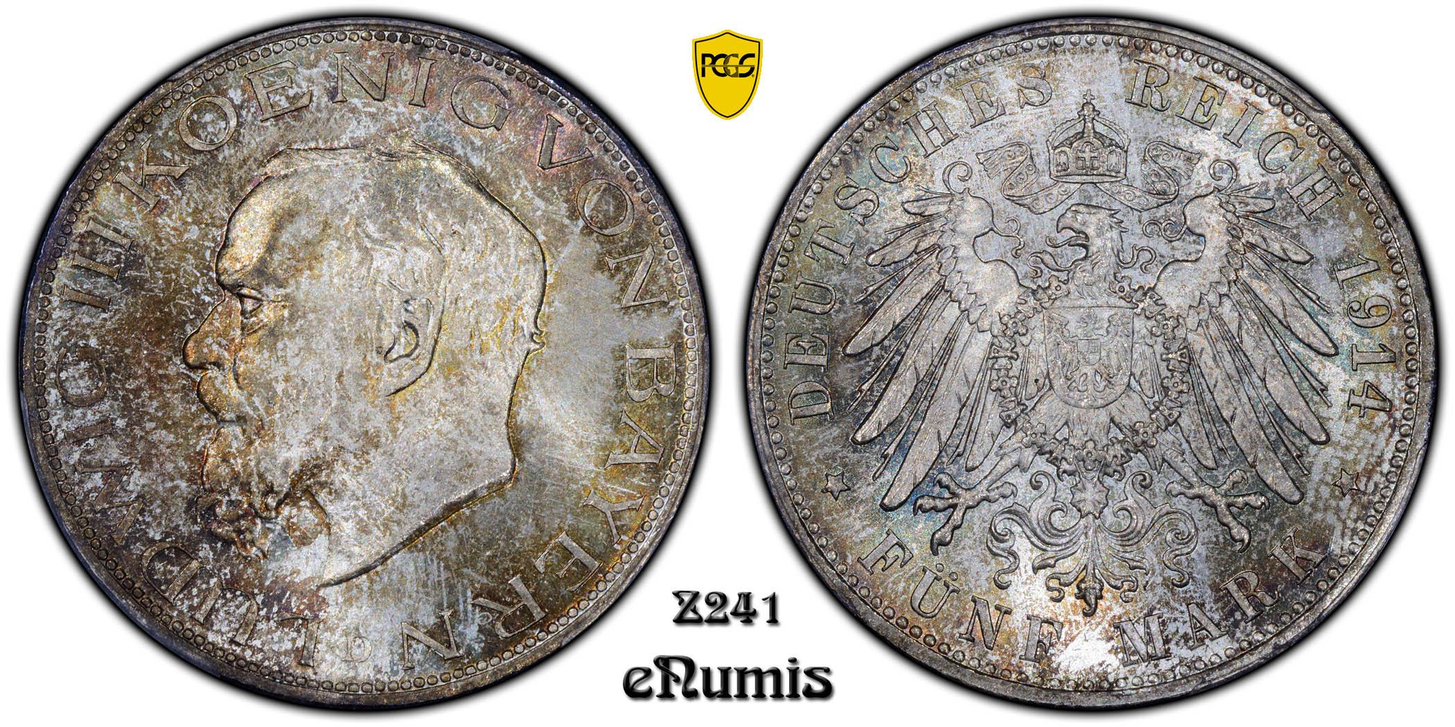 Germany, Bavaria, Ludwig III, 5 Mark 1914, nicely toned, PCGS MS 64