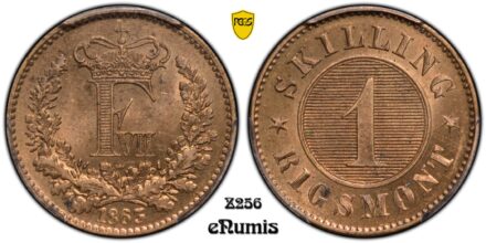 DENMARK, Frederick VII, 1 Skilling Rigsmont 1863, PCGS MS 64 RD