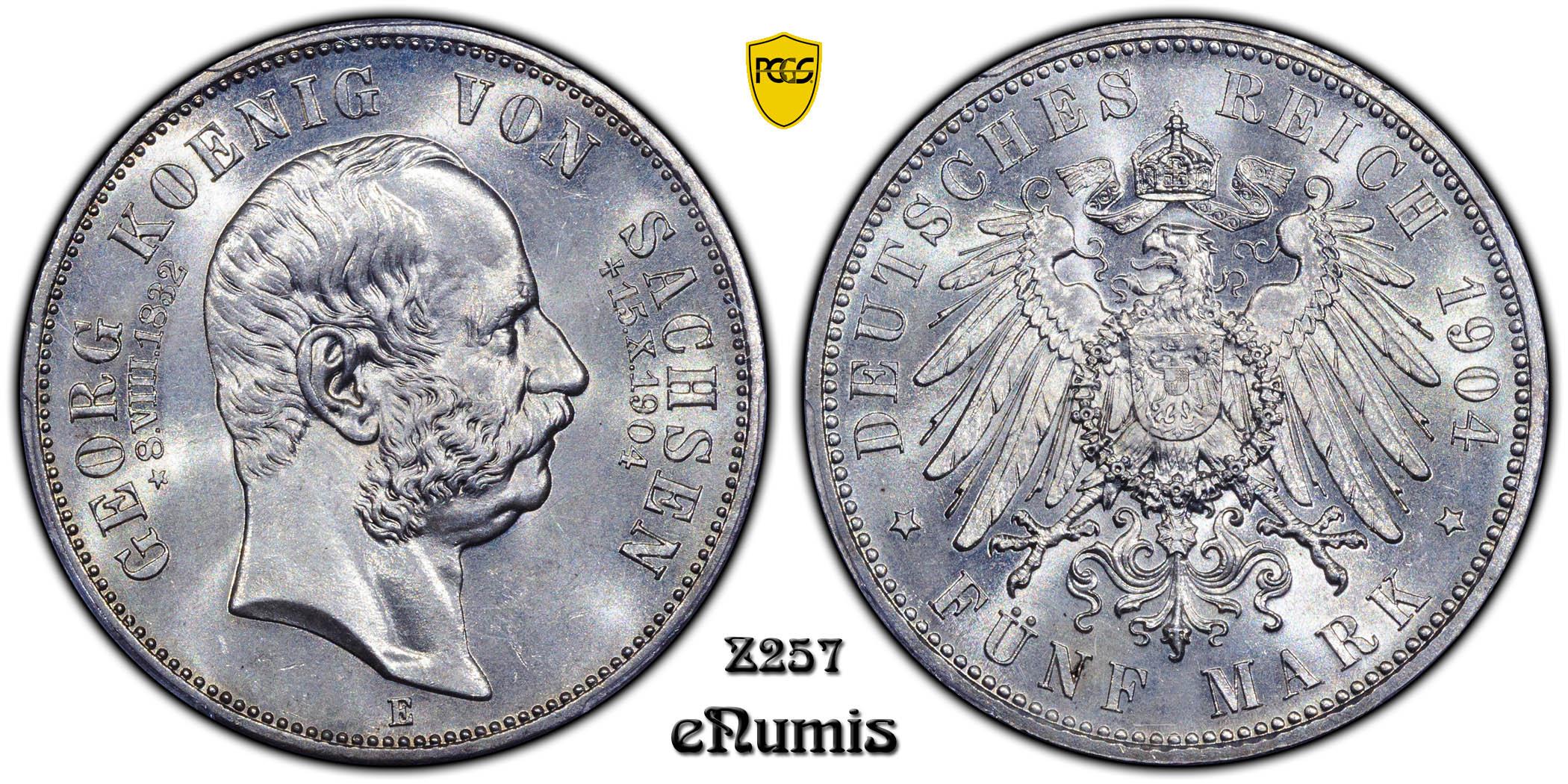 Germany, Saxony, Georg, 5 Mark 1904, king's death, PCGS MS 64