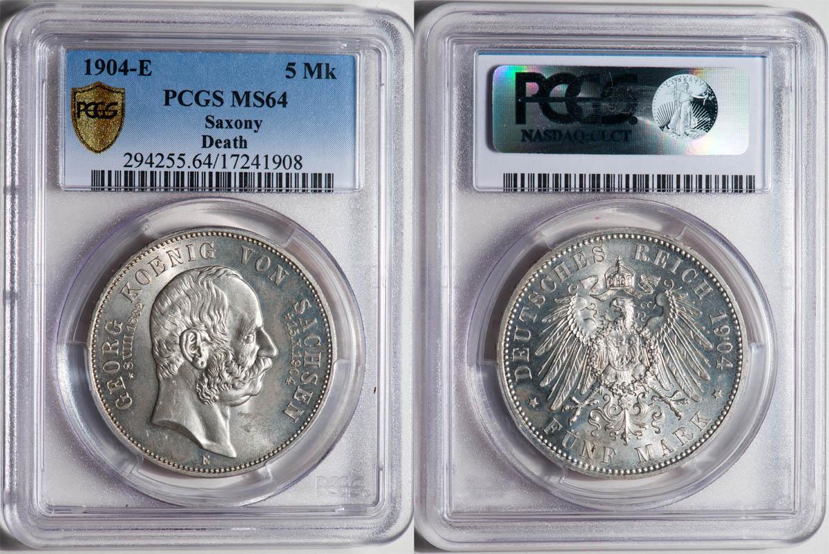 Germany, Saxony, Georg, 5 Mark 1904, king's death, PCGS MS 64