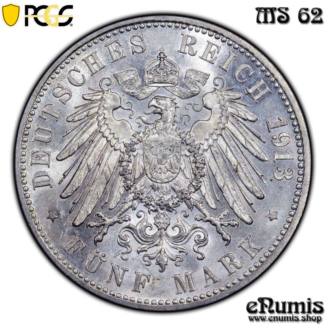 Germany, Baden, Friedrich II, 5 Mark 1913, PCGS MS 62
