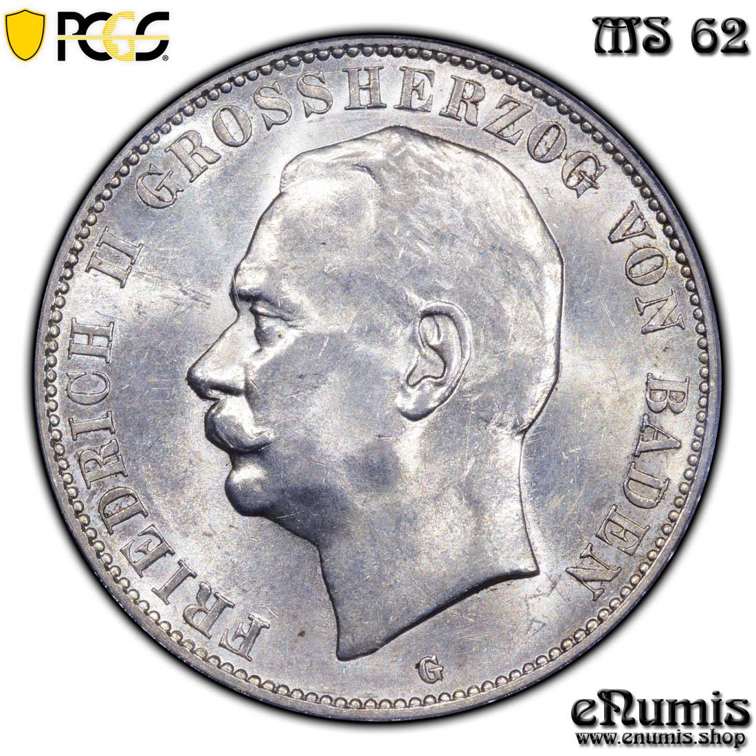 Germany, Baden, Friedrich II, 5 Mark 1913, PCGS MS 62