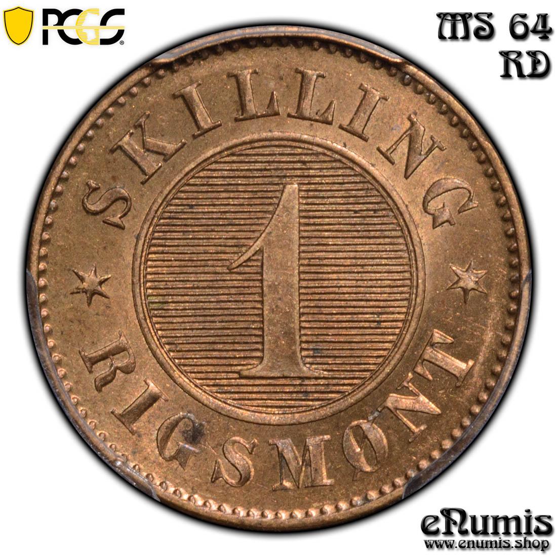 DENMARK, Frederick VII, 1 Skilling Rigsmont 1863, PCGS MS 64 RD