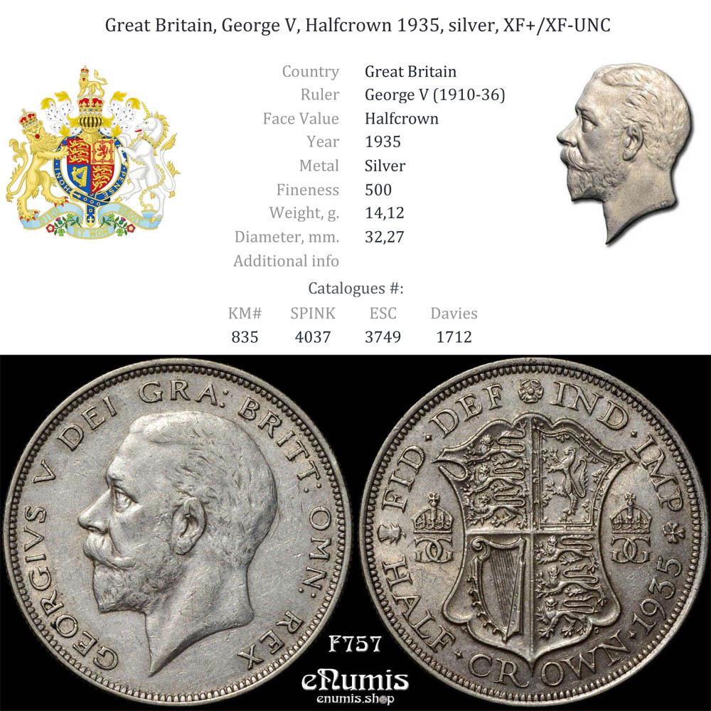 Great Britain, George V, Halfcrown 1935, silver, XF+/XF-UNC Great Britain, George V, Halfcrown 1935, silver, XF+/XF-UNC