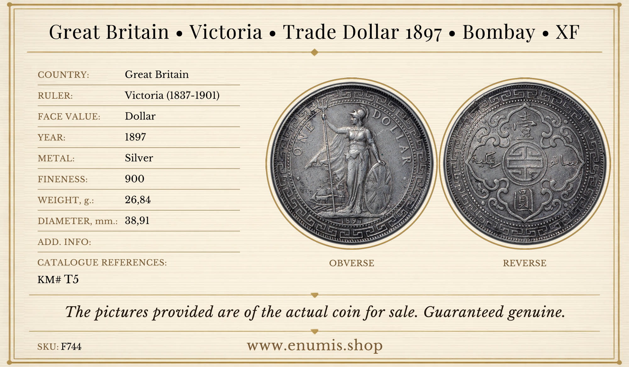 Great Britain, Victoria, Trade Dollar 1897, Bombay, XF