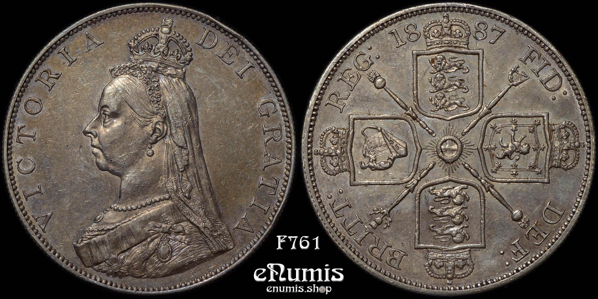 Great Britain, Victoria, Double Florin 1887, Arabic 1, Mule, Rare!, XF-UNC