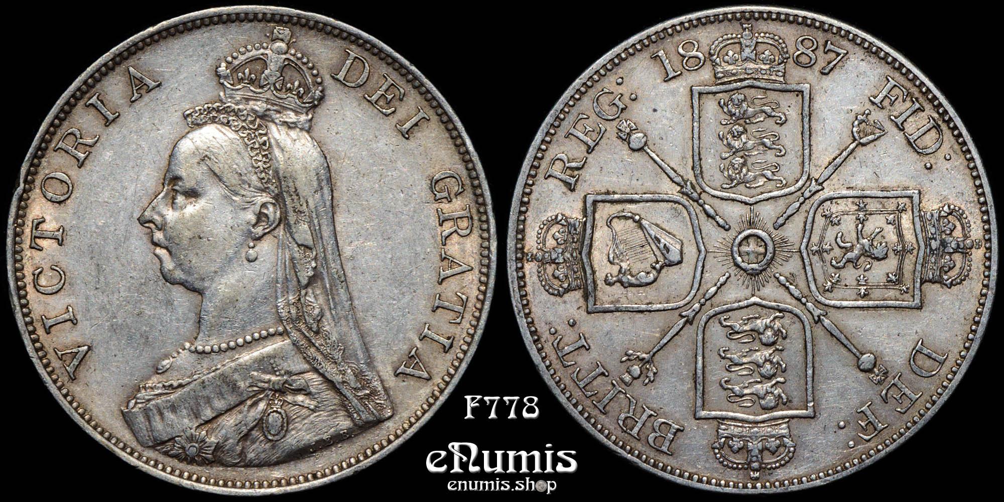 Great Britain, Victoria, Double Florin 1887, Arabic 1, XF+/XF-UNC