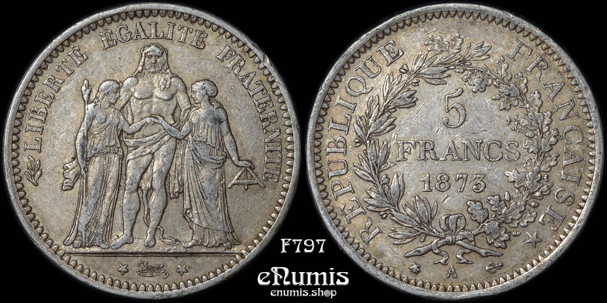 FRANCE, Third Republic, 5 Francs 1873 A, Paris, aXF