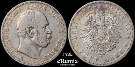 Germany, Prussia, Wilhelm I, 5 Mark 1876 A, VF