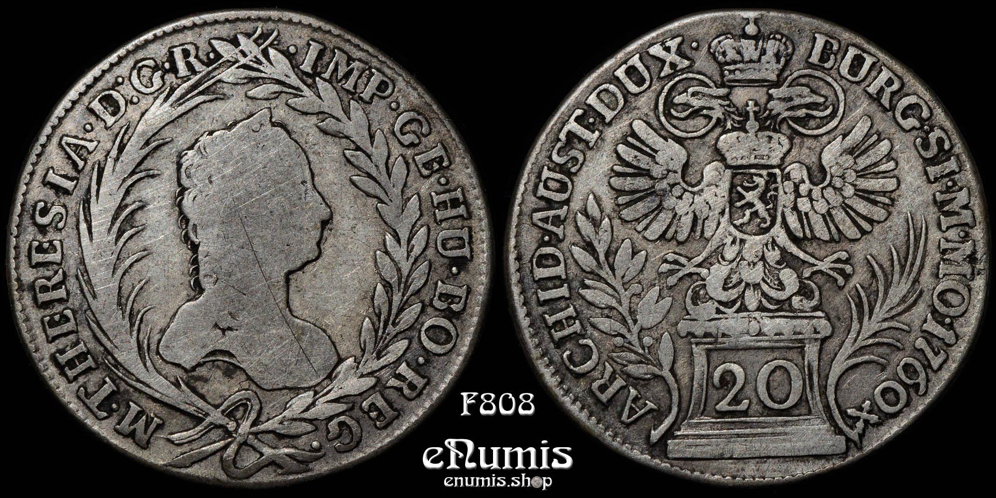 AUSTRIA, Maria Theresa, 20 Kreuzer 1760, Prague, VF