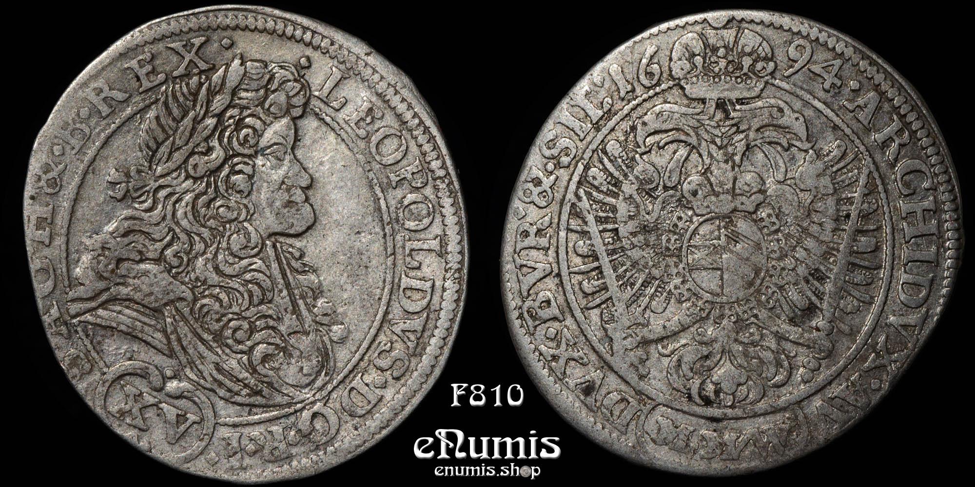 AUSTRIA, Leopold I, 15 Kreuzer 1694 MMW, Breslau, VF+