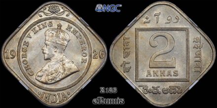 INDIA, George V, 2 Annas 1926, Calcutta, Rare!, NGC MS 64