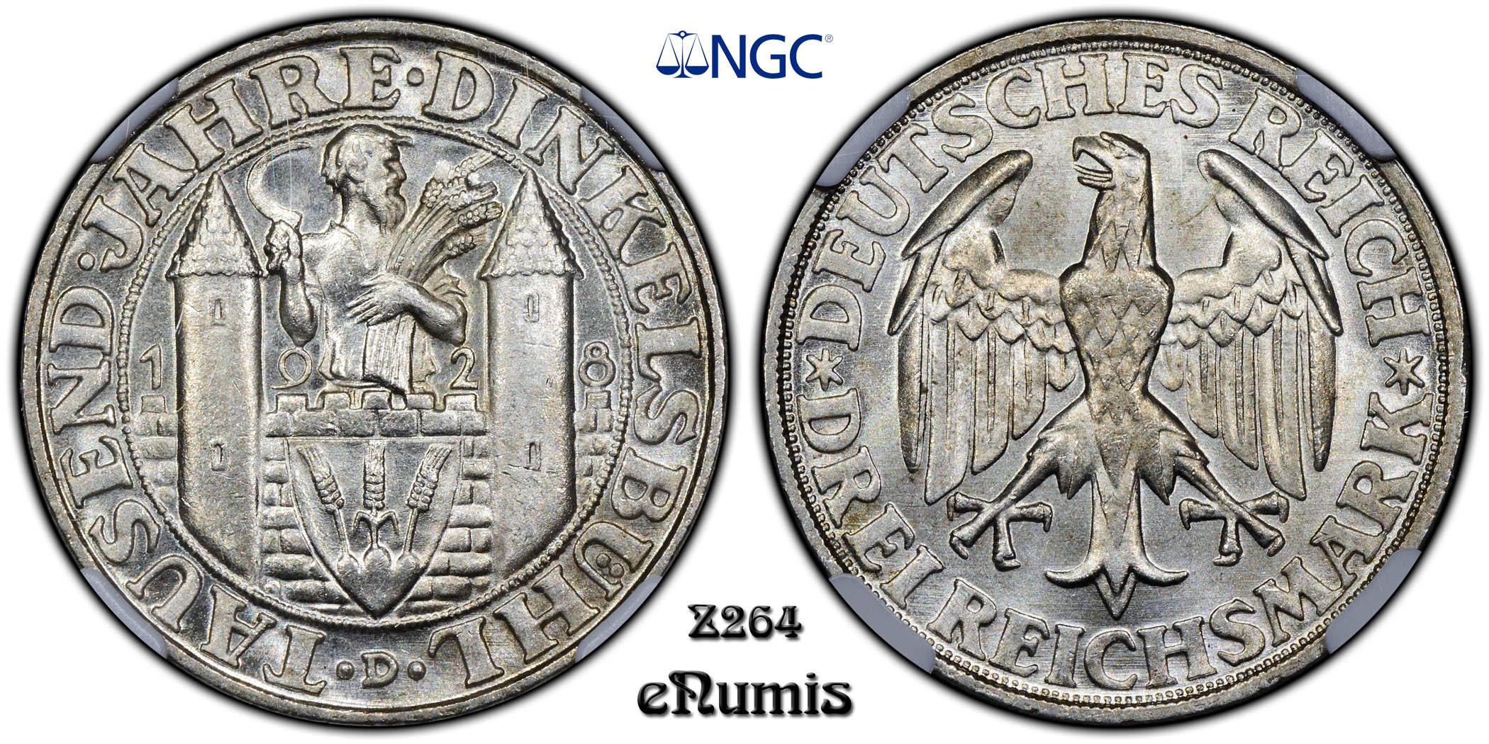 Germany, Weimar Republic, 3 Mark 1928 D, Dinkelsbuhl, NGC MS 66