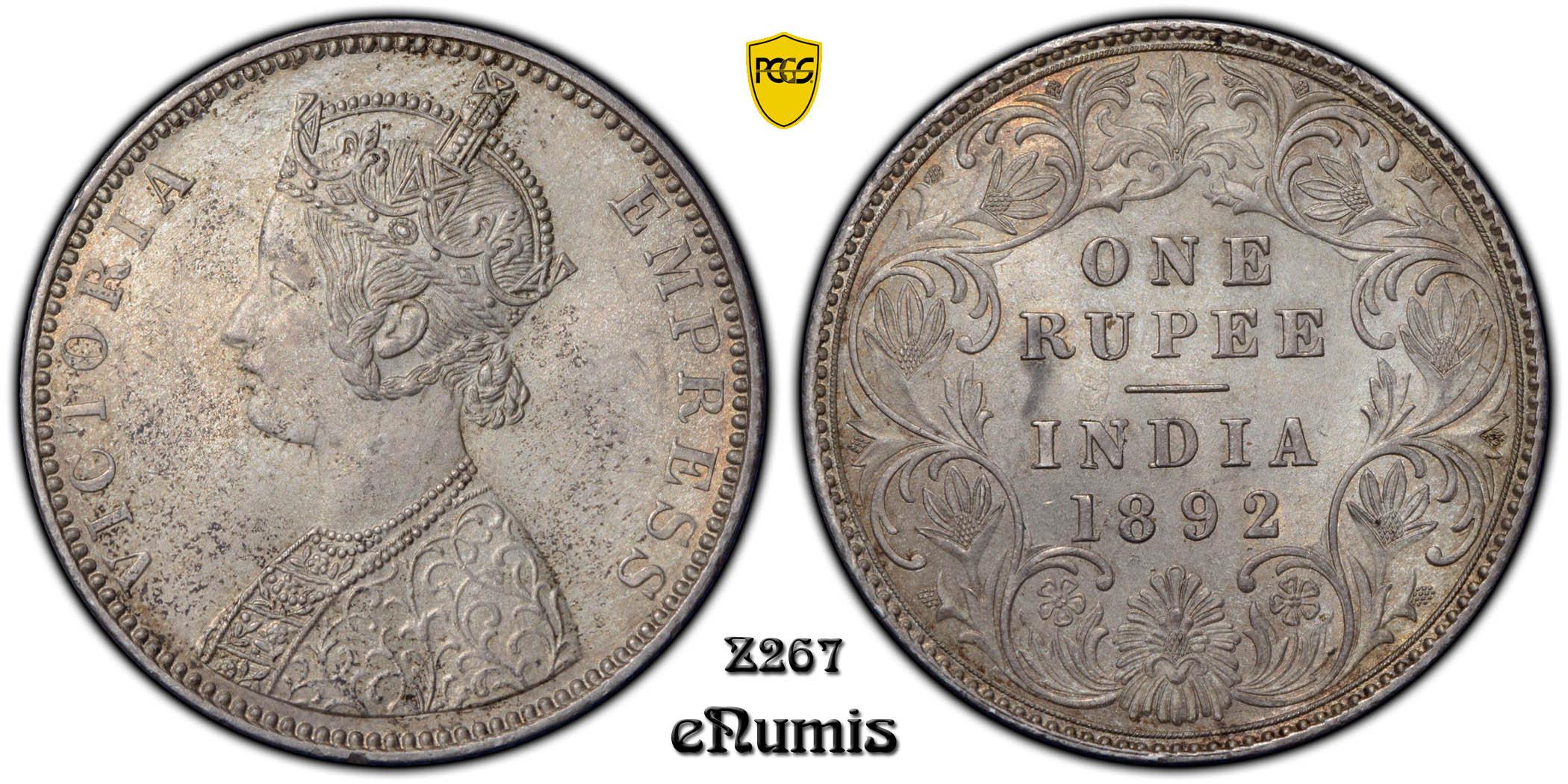 INDIA, Victoria, Rupee 1892, Bombay, Prid. 181, Top Pop, PCGS MS 64