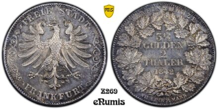 Germany, Frankfurt, 2 Taler 1842, Crowned Eagle, PCGS MS 63