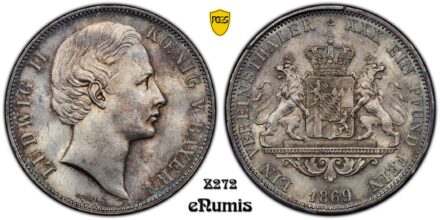 Germany, Bavaria, Ludwig II, Taler 1869, Lions, Top Pop, PCGS MS 65