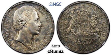 Germany, Bavaria, Ludwig II, Taler 1871, Rare!, Mule, NGC MS 61