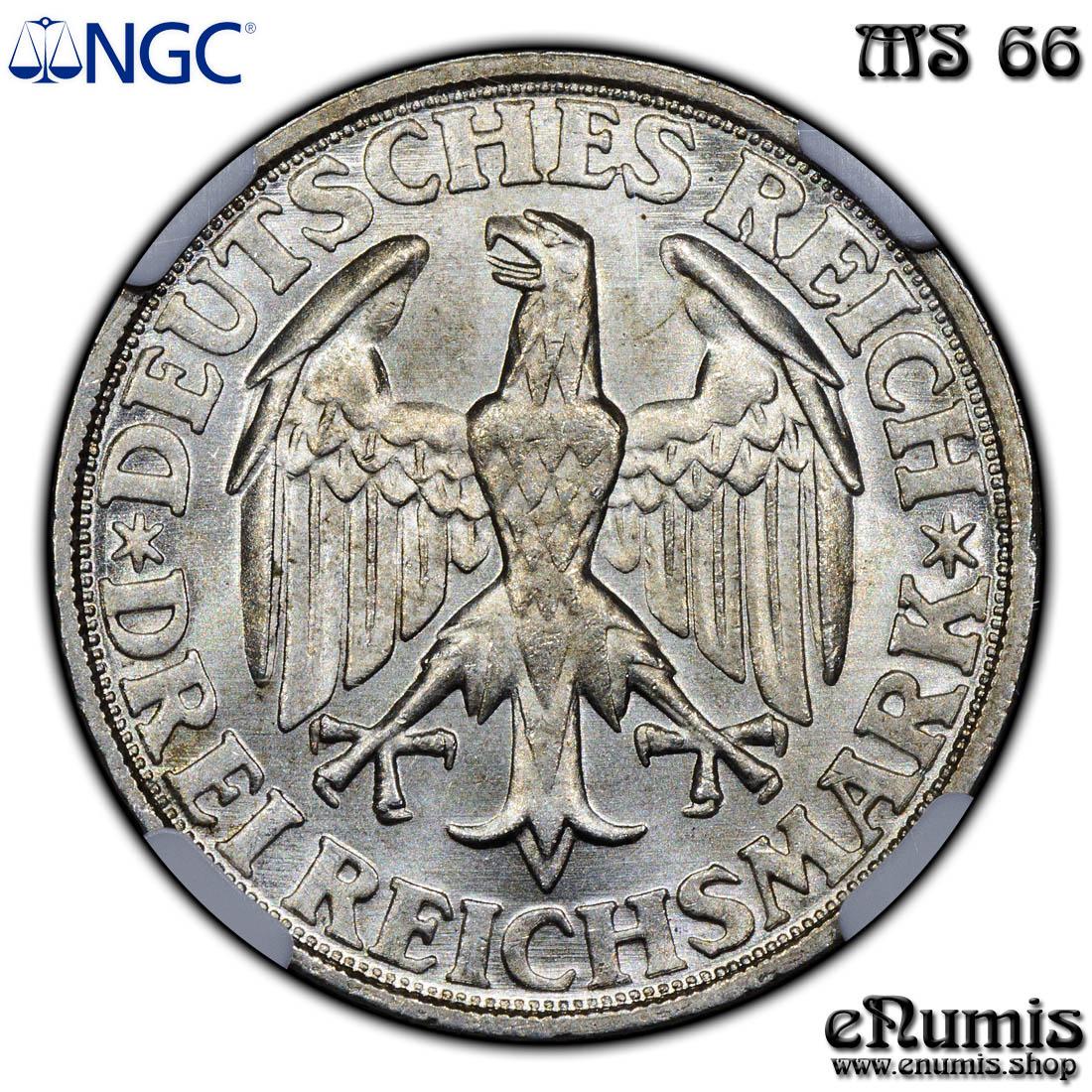 Germany, Weimar Republic, 3 Mark 1928 D, Dinkelsbuhl, NGC MS 66