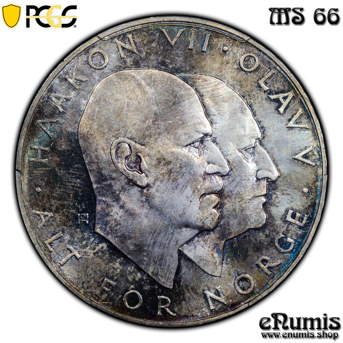 NORWAY, Olav V, 25 Kroner 1970, Anniversary of Liberation, PCGS MS 66