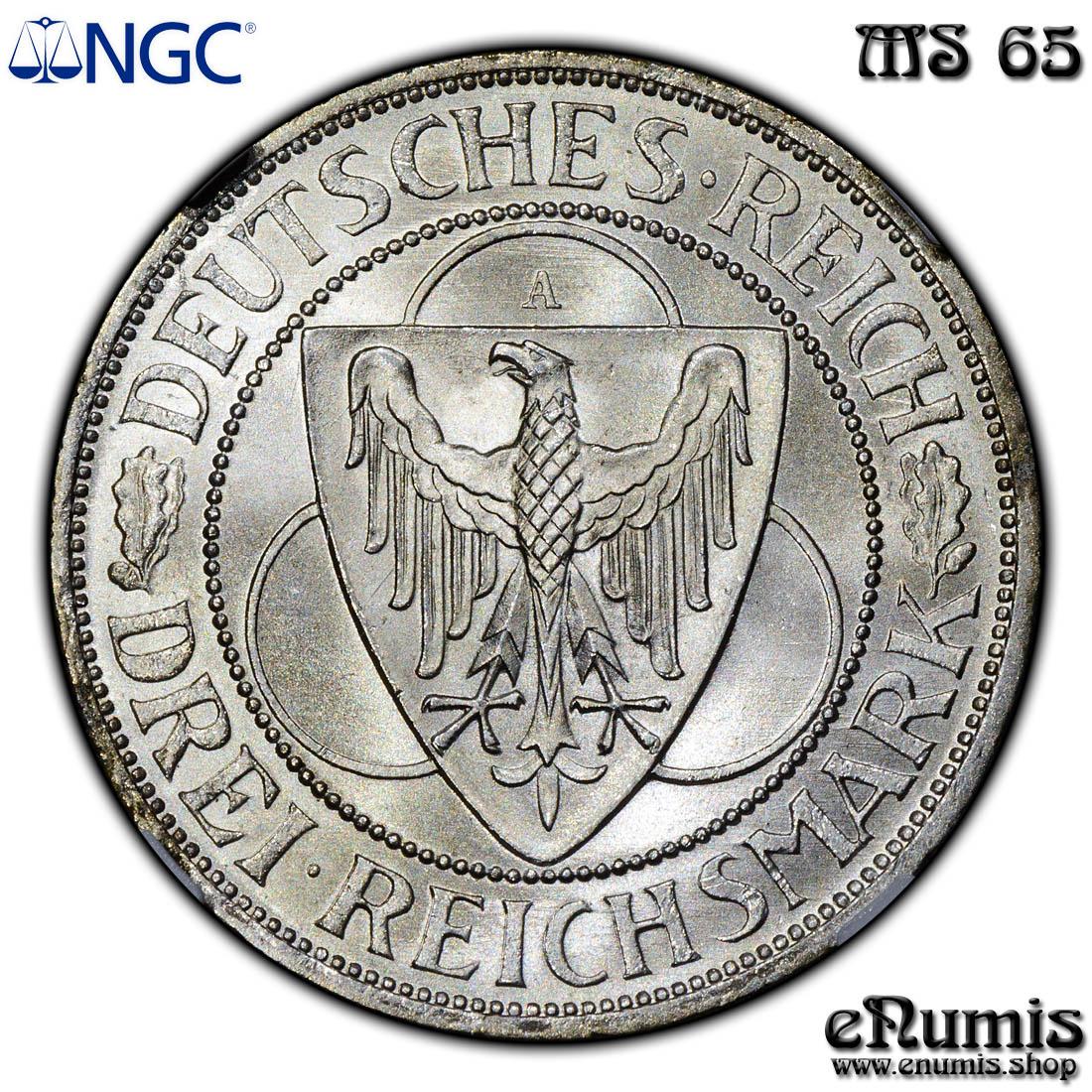 Germany, Weimar Republic, 3 Mark 1930 A, Rhineland, NGC MS 65